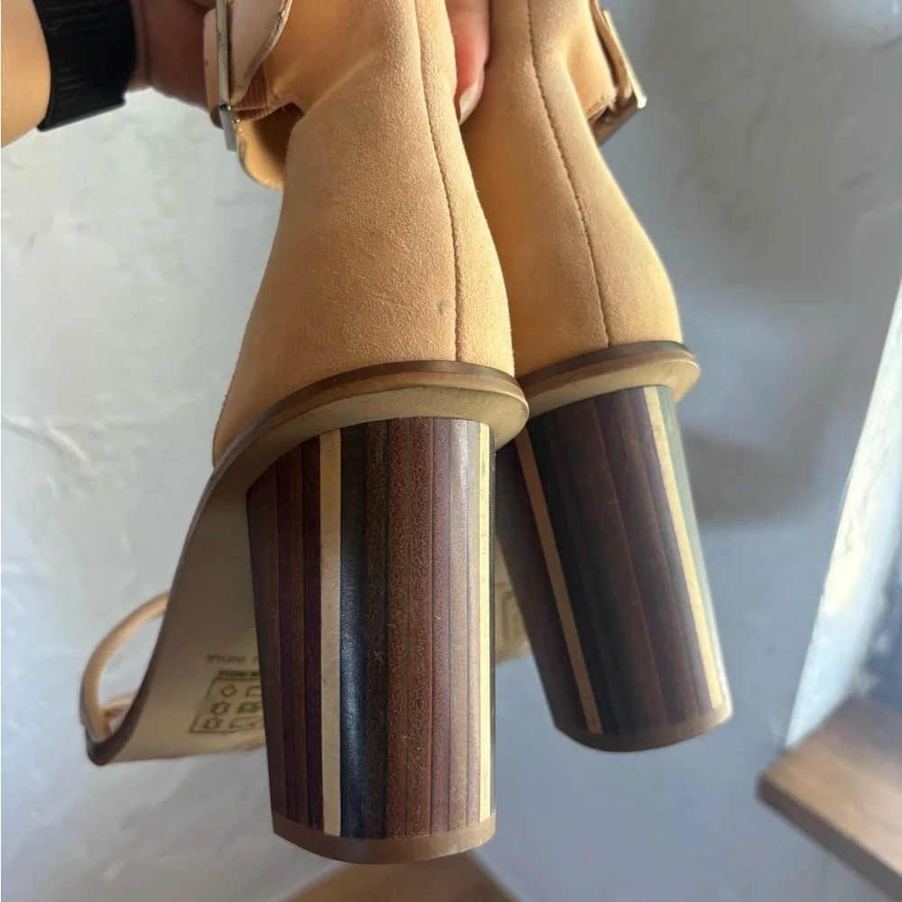 Free People Serenity Blush Nude Ankle-Strap 3”Block Heel Sandal sz 37 NWOB Boho